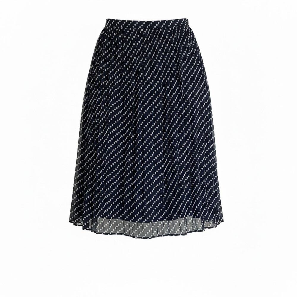 COLDWATER CREEK Midi Skirt Knife Pleated Navy Polka Dot Chiffon Lined Size 2X